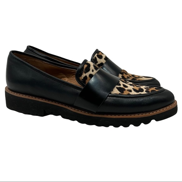 Halogen Shoes - Halogen Emily Black Leather Calf Hair Animal Print Slip On Loafers